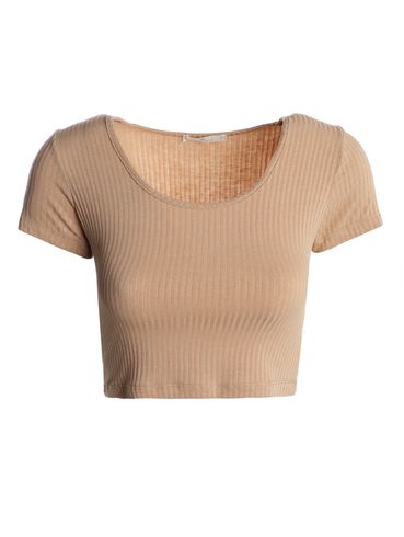 Blusa Canelada Cropped Manga Autentique Feminina BEGE