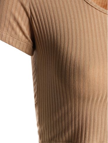 Blusa Canelada Cropped Manga Autentique Feminina BEGE