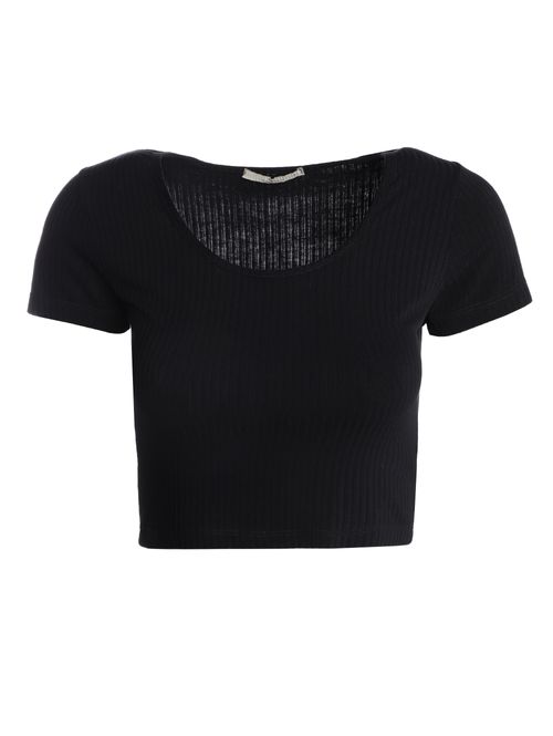 Blusa Canelada Cropped Manga Autentique Feminina PRETO