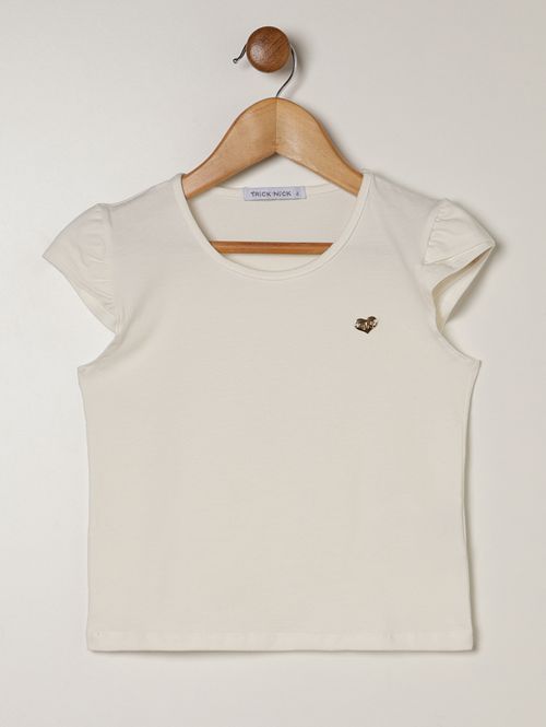 Blusa Cotton Manga Curta Infantil Para Menina - OFF WHITE