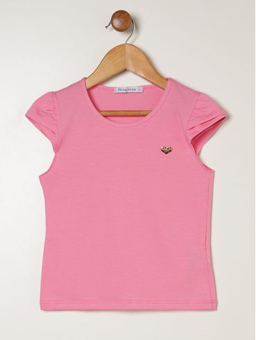 Blusa Cotton Manga Curta Infantil Para Menina - ROSA