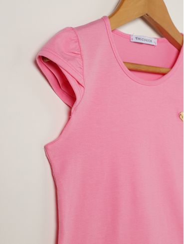 Blusa Cotton Manga Curta Infantil Para Menina - ROSA