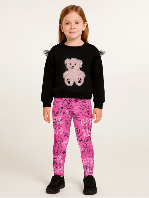 Conjunto Moletom Infantil Para Menina - PRETO