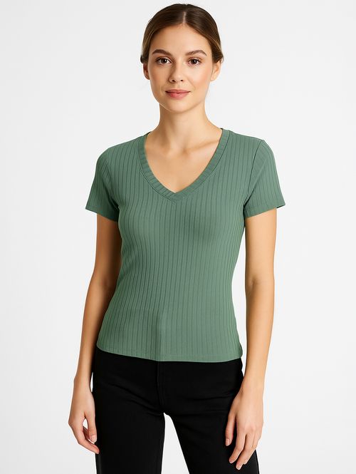 Blusa Manga Curta Canelada Autentique Feminina Verde