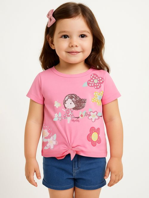 Blusa Manga Curta Infantil Para Menina - ROSA