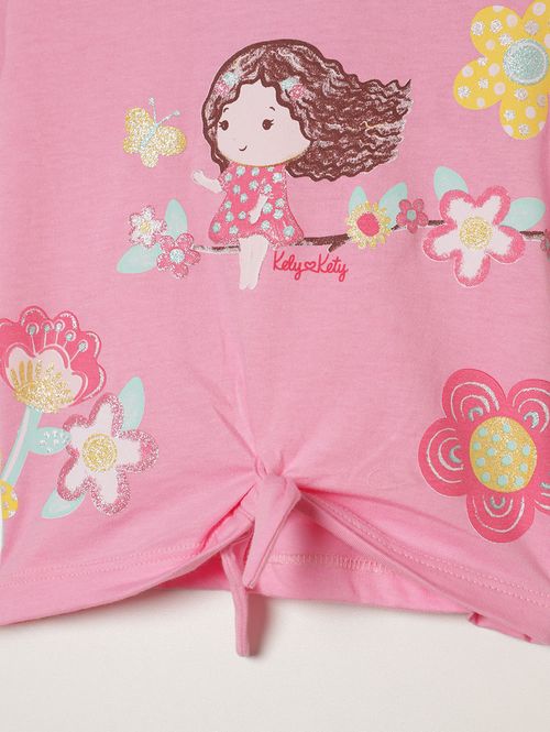 Blusa Manga Curta Infantil Para Menina - ROSA