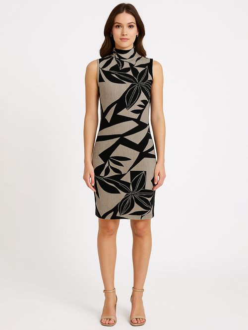 Vestido Canelado Autentique Feminino MARROM/PRETO