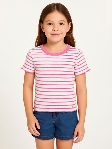 Blusa Manga Curta Juvenil Para Menina ROSA