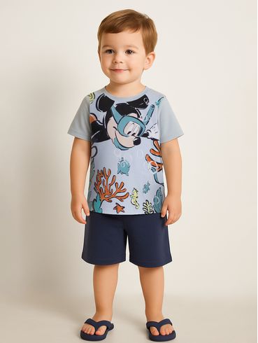 Conjunto Curto Mickey Mouse Infantil Para Menino- AZUL