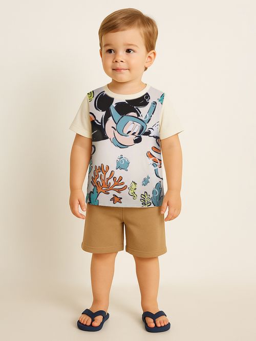 Conjunto Curto Mickey Mouse Infantil Para Menino- BEGE
