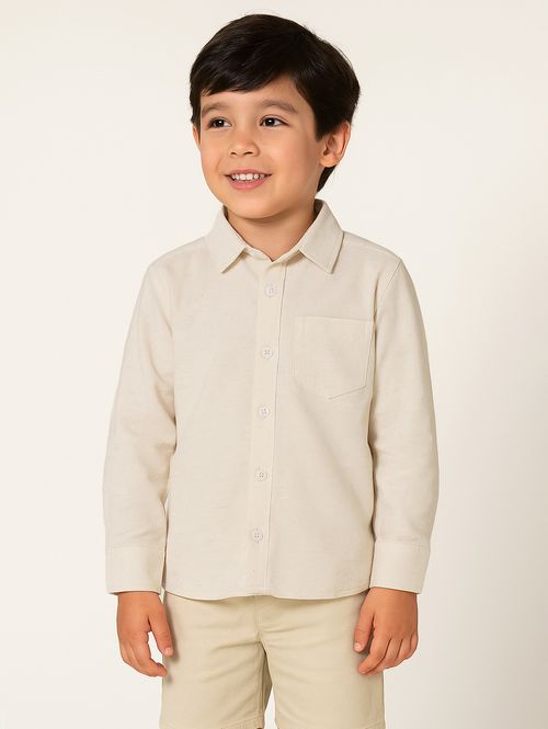 Camisa Linho Manga Longa Infantil Para Menino - NATURAL