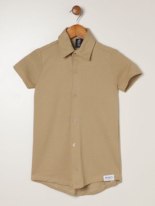 Camisa Malha Waffle Infantil Para Menino - BEGE
