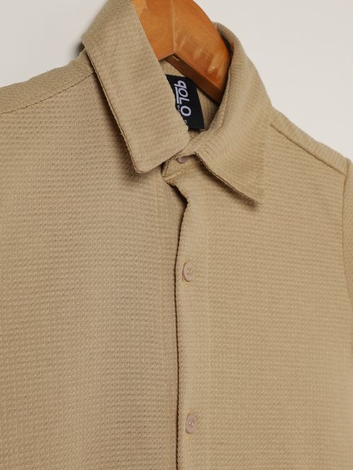 Camisa Malha Waffle Infantil Para Menino - BEGE
