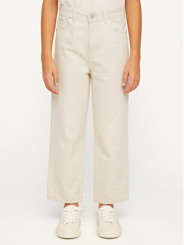 Calça Sarja Wide Leg Juvenil Para Menina - BEGE