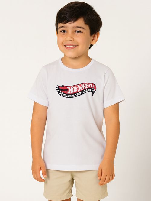 Camiseta Hot Wheels Infantil Para Menino - BRANCO