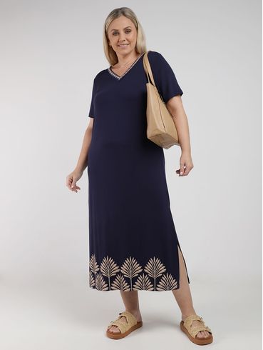 Vestido Midi Plus Size Feminino MARINHO