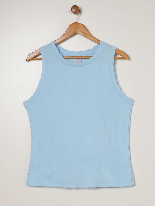 Blusa Canelada Sem Manga Plus Size Feminina AZUL CLARO