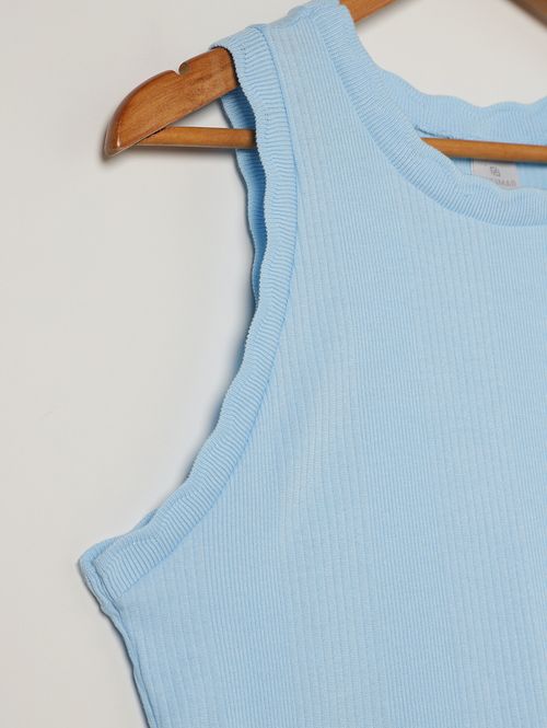 Blusa Canelada Sem Manga Plus Size Feminina AZUL CLARO