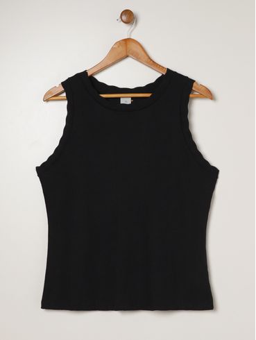 Blusa Canelada Sem Manga Plus Size Feminina PRETO