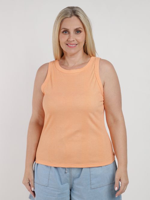 Blusa Malha Canelada Venice Plus Size Feminina LARANJA