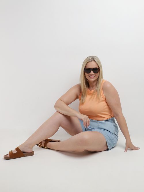 Blusa Malha Canelada Venice Plus Size Feminina LARANJA