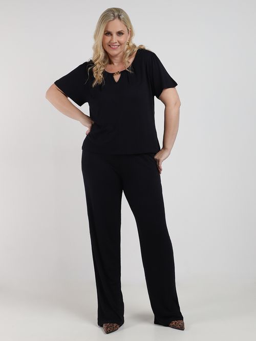 Blusa Manga Curta Autentique Plus Size  Feminina PRETO