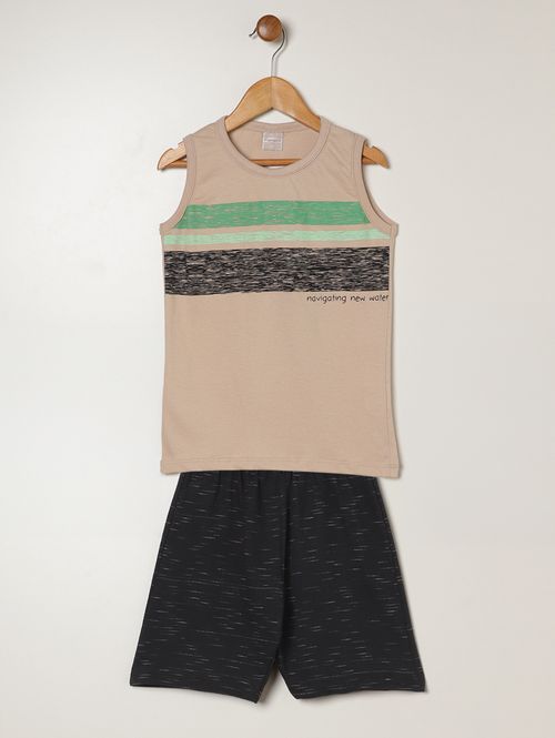 Conjunto Curto Moletinho Infantil Para Menino- BEGE/PRETO