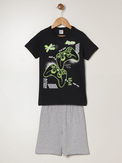 Conjunto Curto Moletinho Infantil Para Menino- PRETO/MESCLA