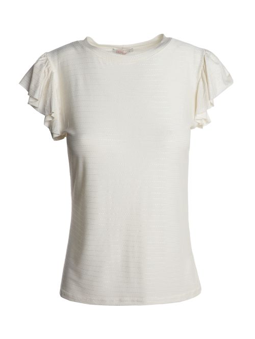 Blusa Brilhosa Manga Babado Feminina OFF WHITE