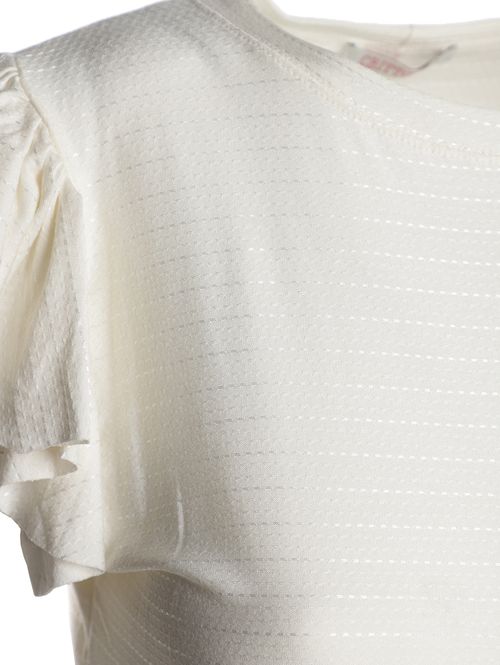 Blusa Brilhosa Manga Babado Feminina OFF WHITE