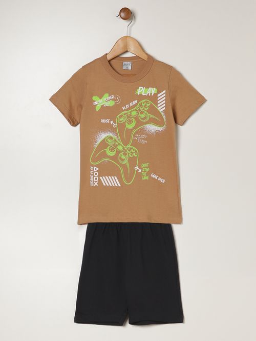Conjunto Curto Moletinho Infantil Para Menino- CARAMELO/PRETO