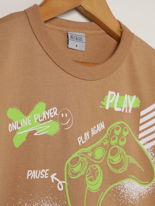 Conjunto Curto Moletinho Infantil Para Menino- CARAMELO/PRETO