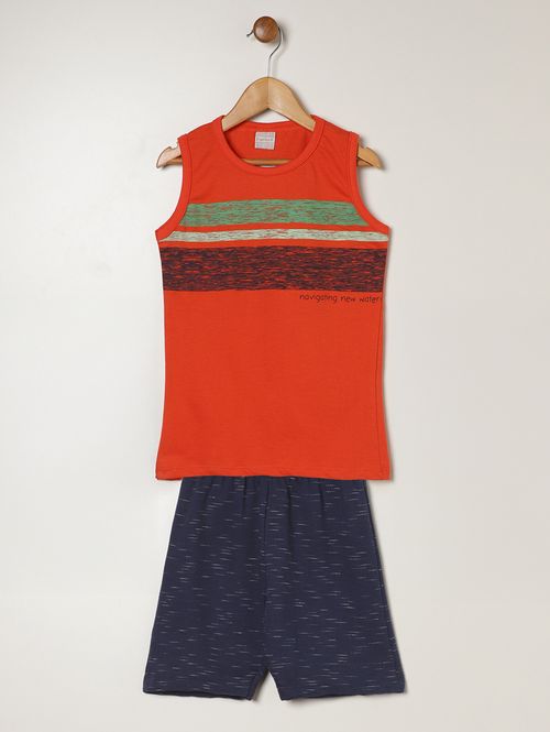 Conjunto Curto Moletinho Infantil Para Menino- LARANJA/MARINHO