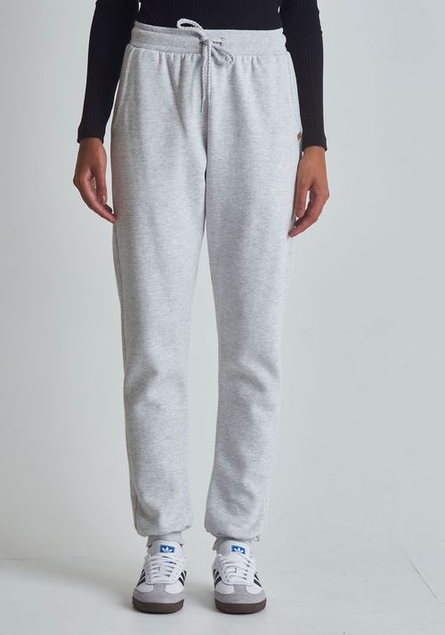 Calça básica moletom com punho mescla branco