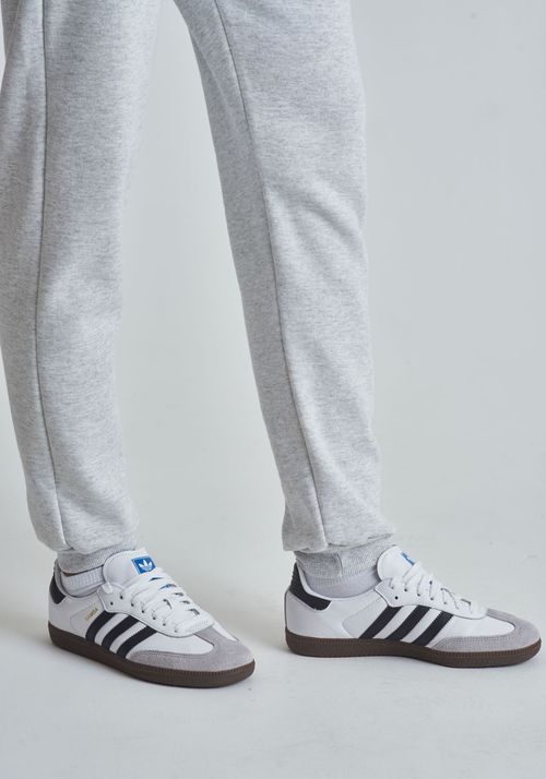 Calça básica moletom com punho mescla branco