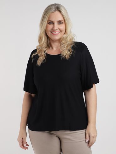 Blusa Crepe Manga Godê Plus Size Feminina PRETO
