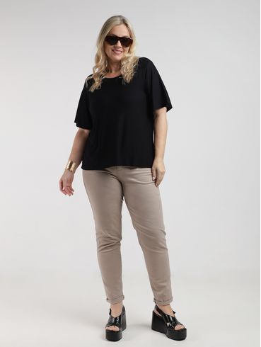 Blusa Crepe Manga Godê Plus Size Feminina PRETO
