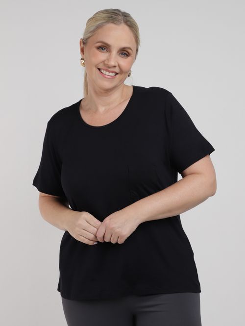 Blusa Manga Curta Autentique  Plus Size Feminina PRETO