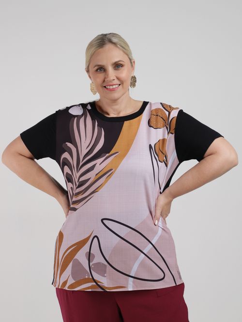 Blusa Manga Curta Plus Size Feminina PRETO