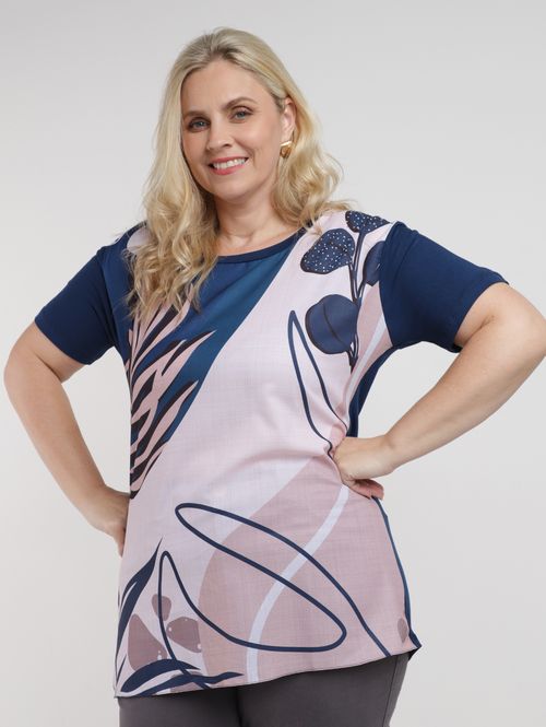 Blusa Manga Curta Plus Size Feminina MARINHO