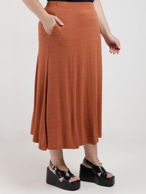 Saia Malha Evasê Autentique Plus Size Feminina CARAMELO