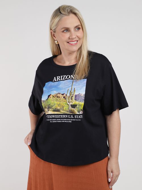 Blusa Meia Malha Manga Curta Plus Size Feminina PRETO