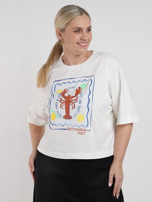 Blusa Manga Curta Plus Size Feminina OFF WHITE