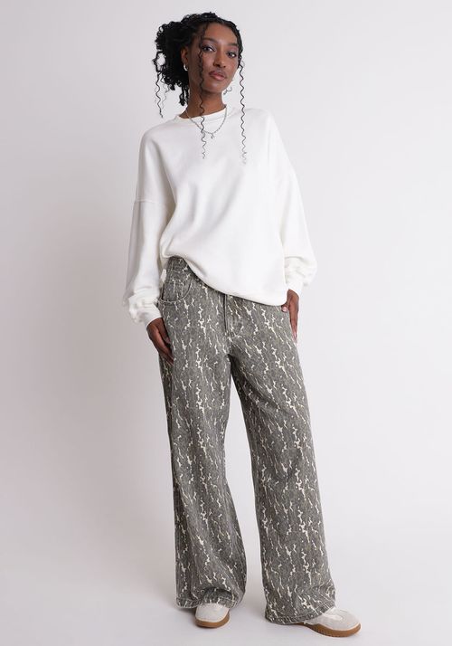 Calça baggy cintura média estampada