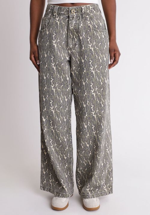 Calça baggy cintura média estampada