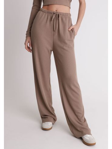 Calça wide leg com cós elástico