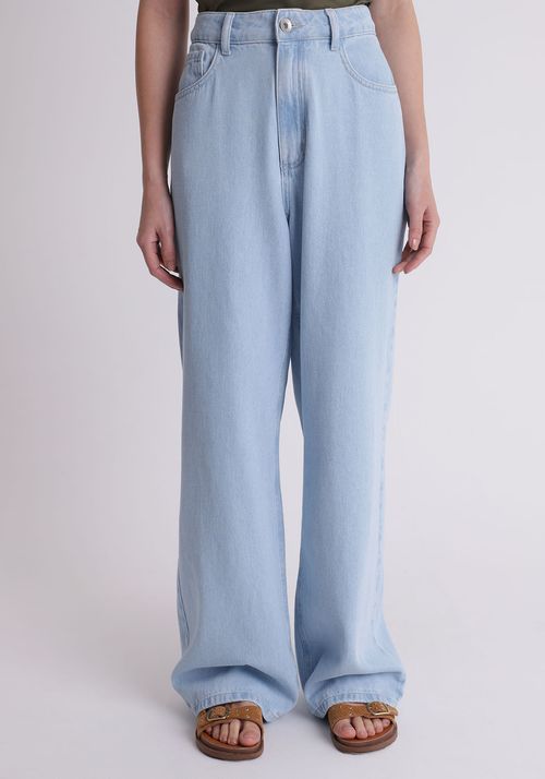 Calça jeans wide leg cintura alta