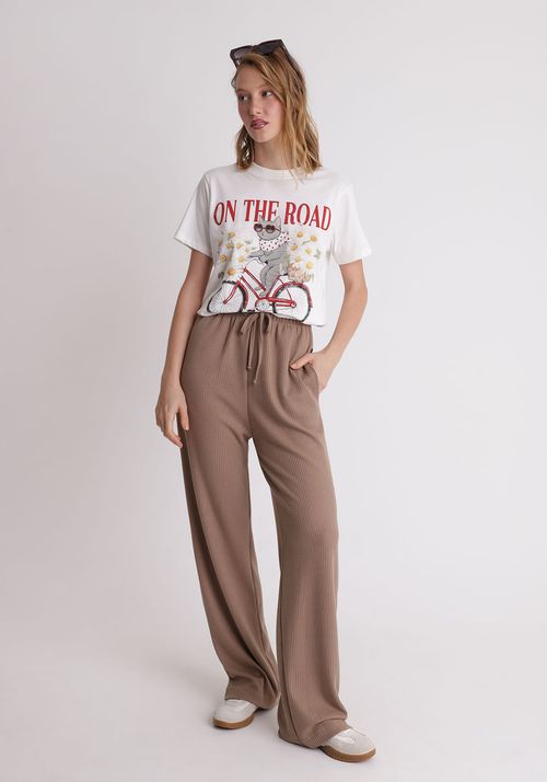 Calça wide leg com cós elástico