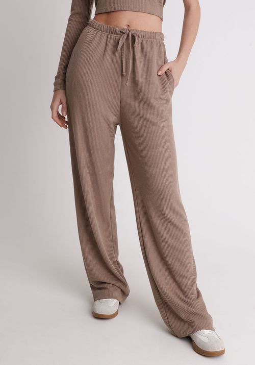 Calça wide leg com cós elástico