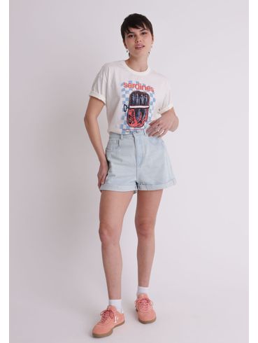 Short jeans cintura alta barra dobrada